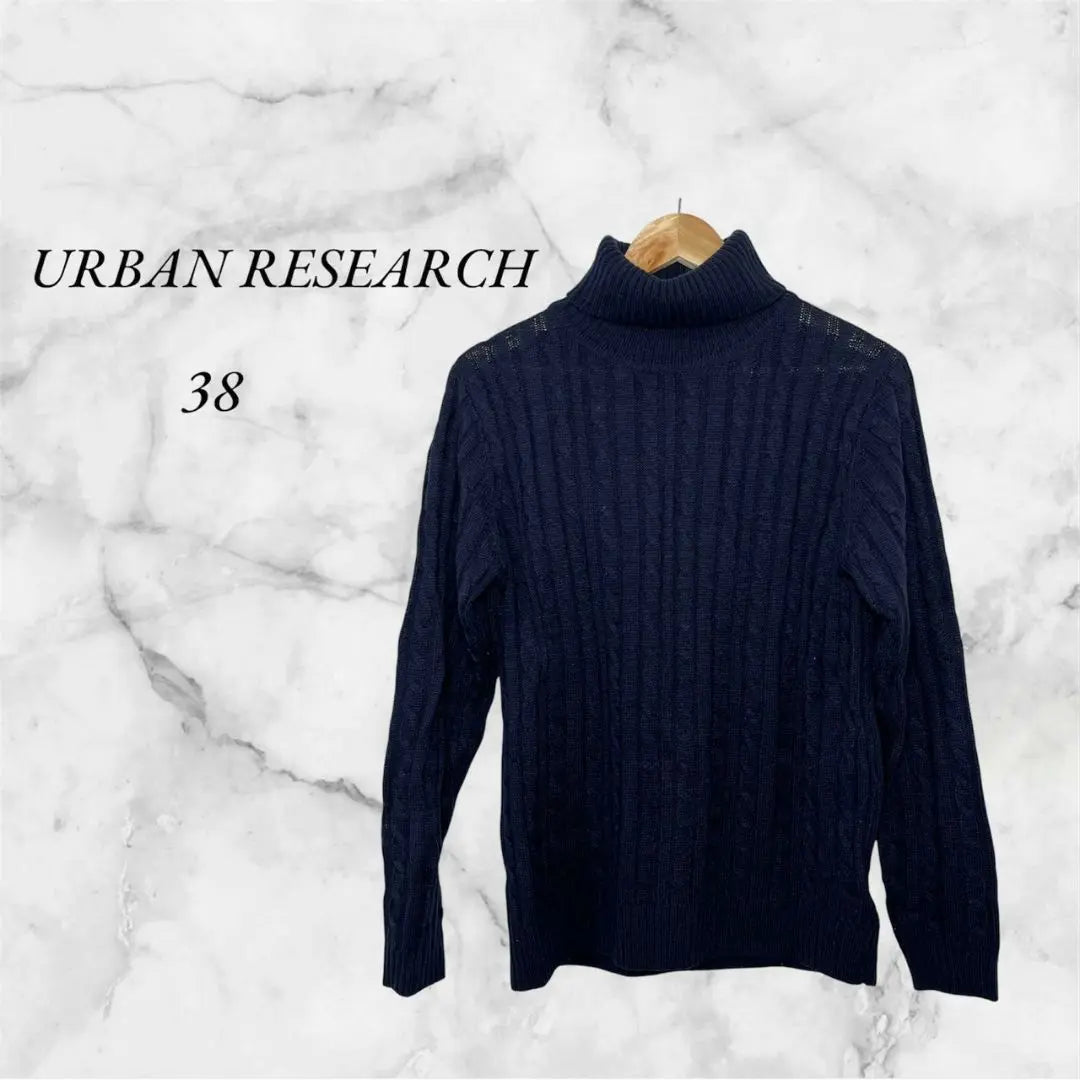 Jersey de cuello alto de Urban Research para mujer, talla 38, azul marino, invierno y primavera