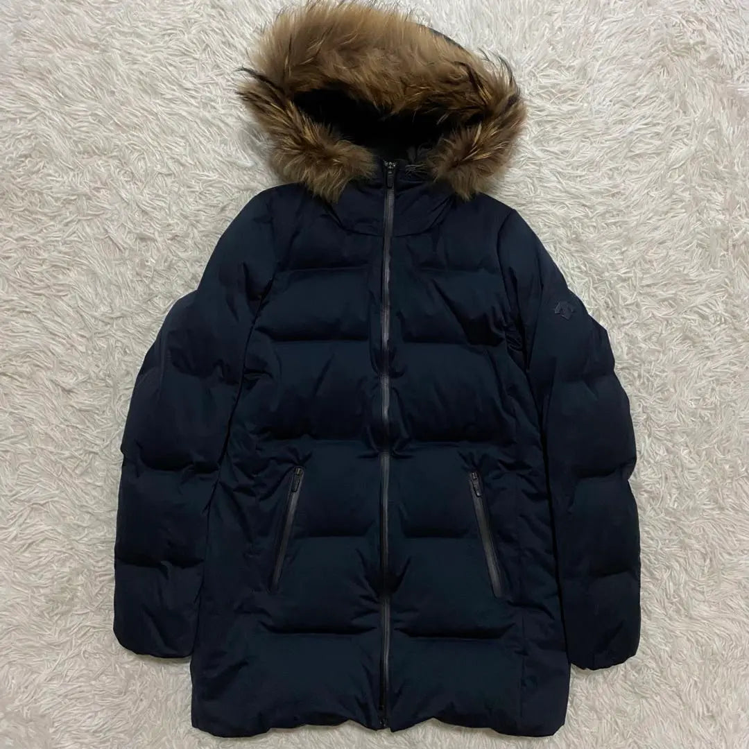 [Good condition] Descente Mizusawa Down Coat Navy Raccoon Fur M Orteline