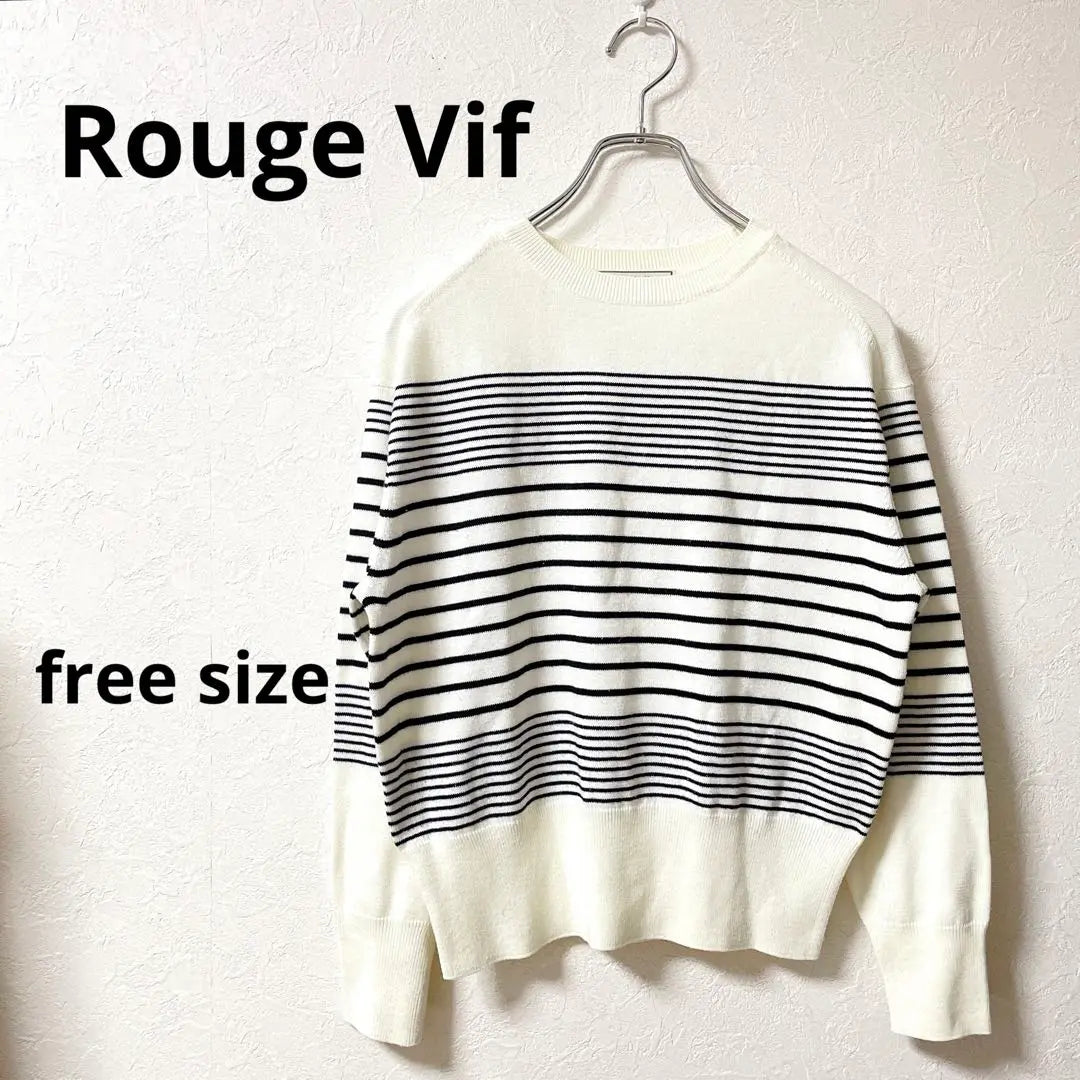 Rouge Vif Wool Blend Border Crew Neck Knit Sweater Beautiful