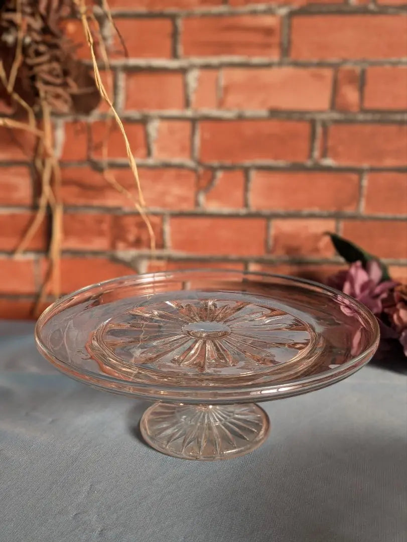 British Antique Glass Cake Stand Vintage Tableware 1940s