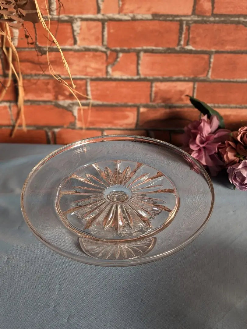 British Antique Glass Cake Stand Vintage Tableware 1940s