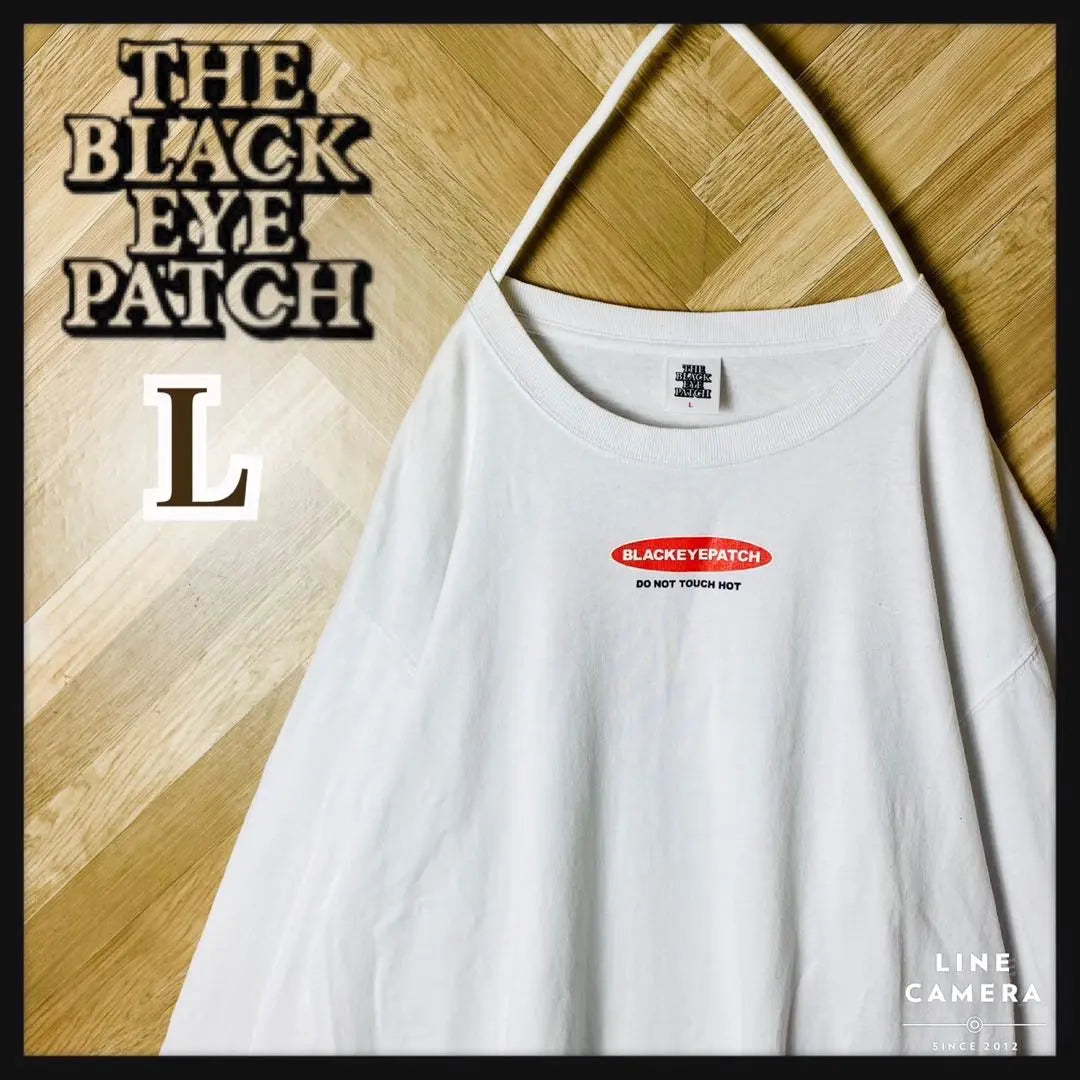 [Good condition] Black eye patch long T-shirt with logo on both sides HOT LABEL L rare