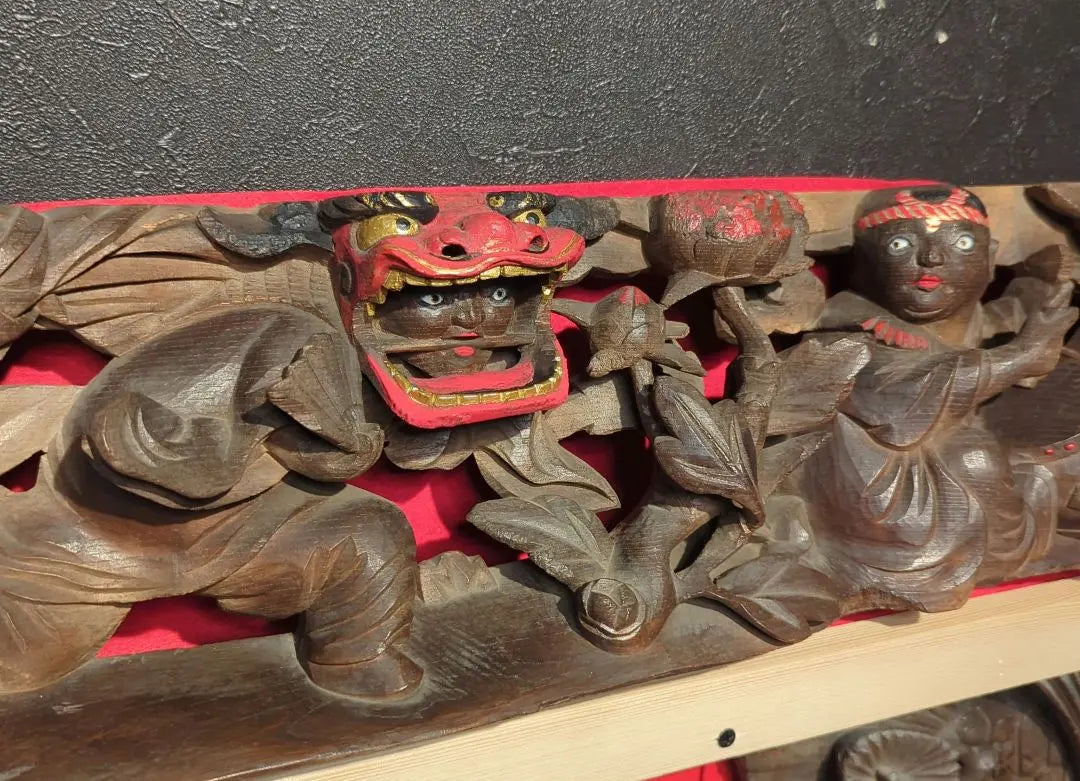 Lion dance festival sculpture children drum danjiri transom wood carving