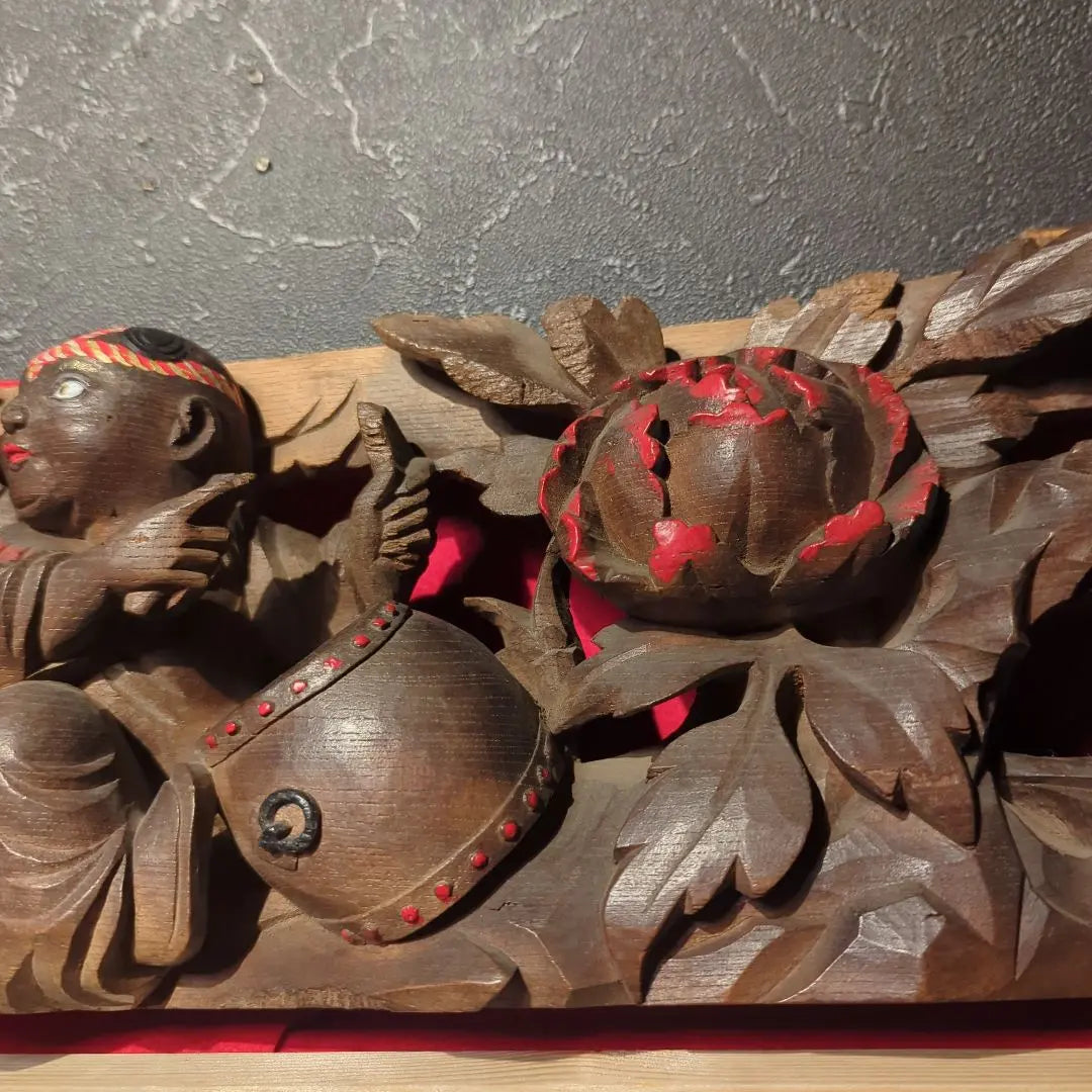 Lion dance festival sculpture children drum danjiri transom wood carving