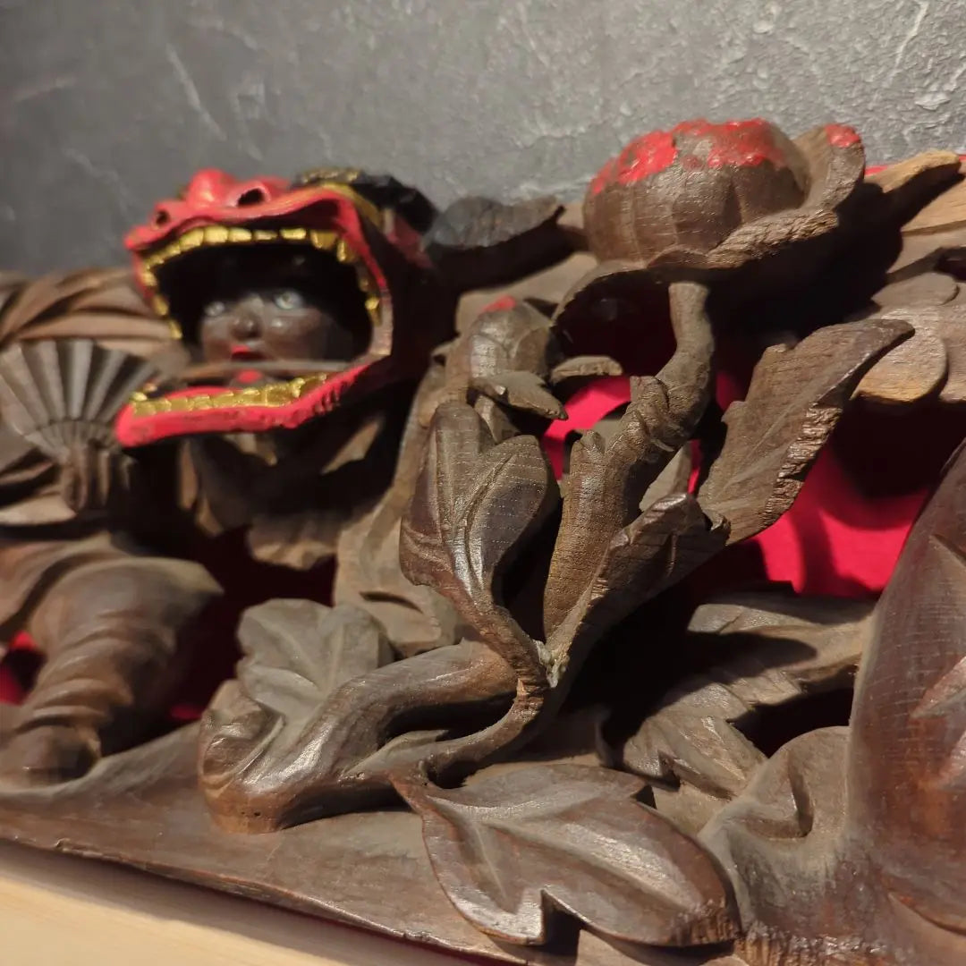 Lion dance festival sculpture children drum danjiri transom wood carving