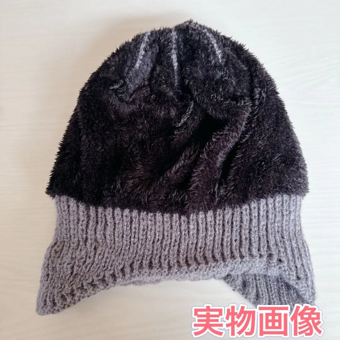 Gorro de punto con orejas unidas a hombres y mujeres. Gorros de punto con espalda fría y transpirabilidad cepillada | ニット帽子 耳あて付 男女兼用 耳あて ニットキャップ 防寒 裏起毛 通気性