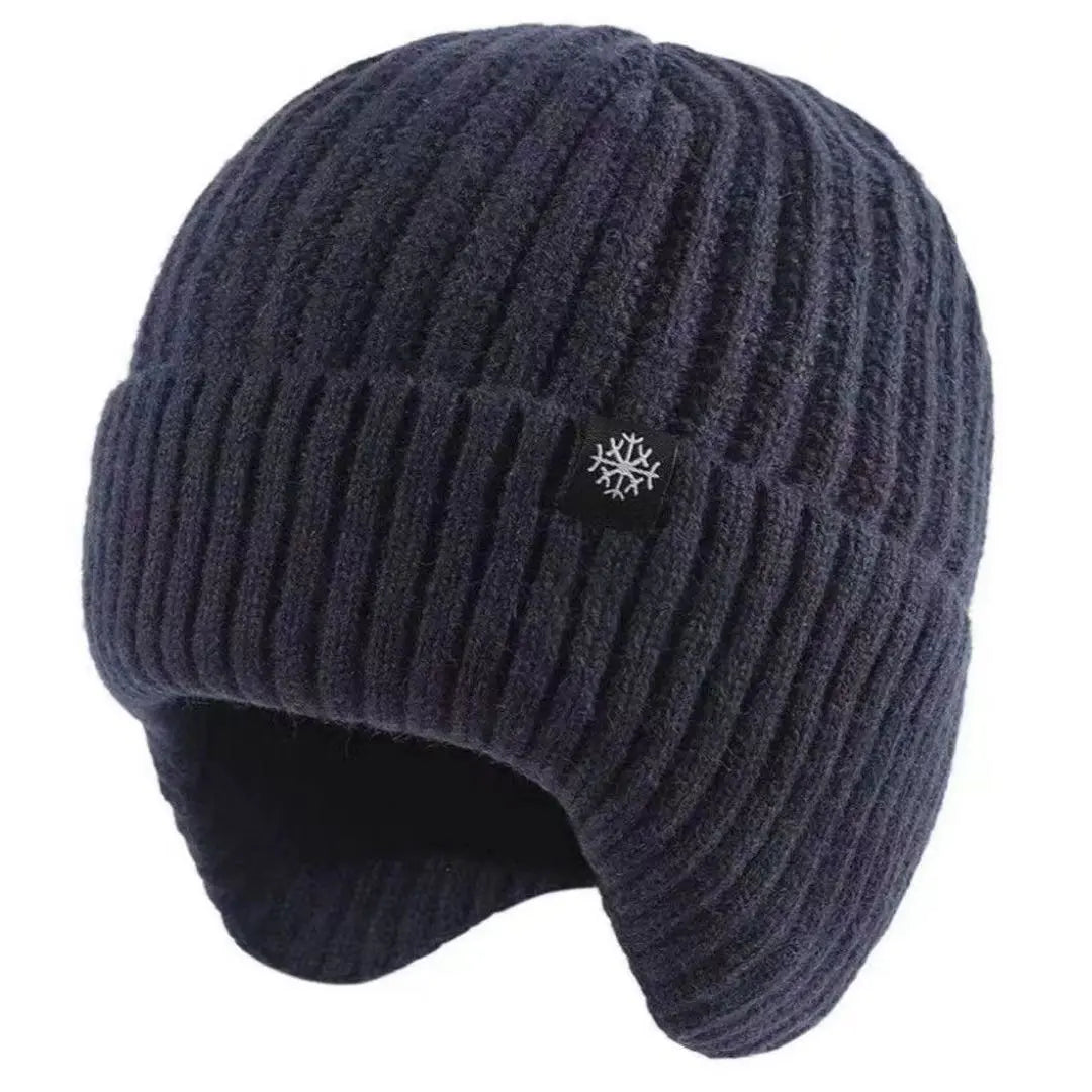 Gorro de punto con orejas unidas a hombres y mujeres. Gorros de punto con espalda fría y transpirabilidad cepillada | ニット帽子 耳あて付 男女兼用 耳あて ニットキャップ 防寒 裏起毛 通気性