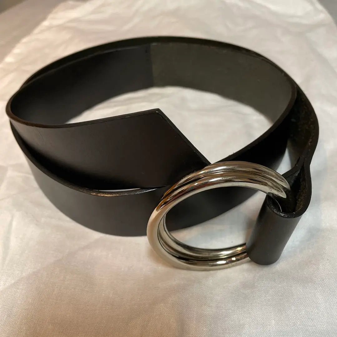 Leather ring buckle belt black