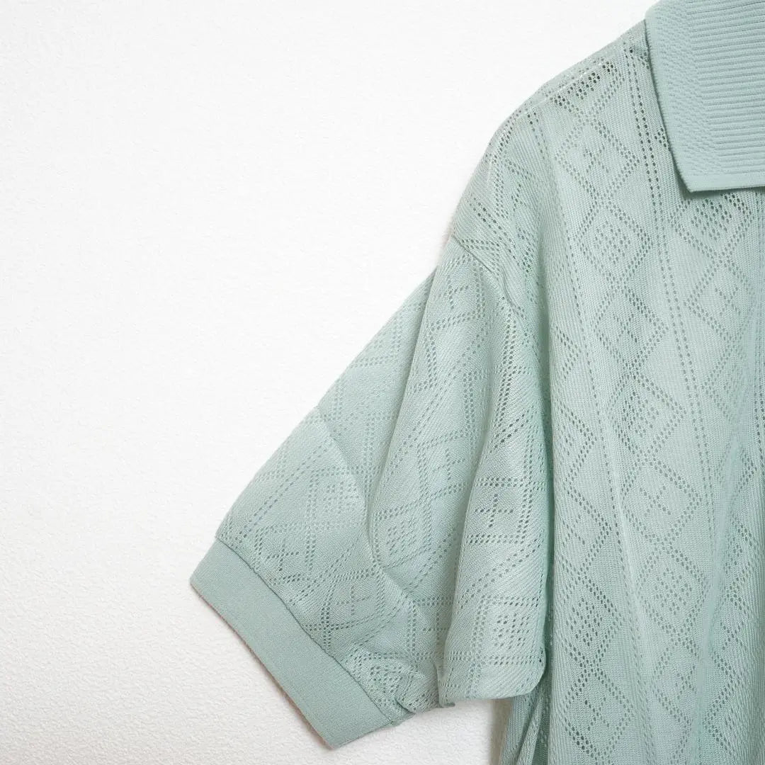 Polo shirt, sheer, geometry, transparency, Showa retro vintage, one-of-a-kind