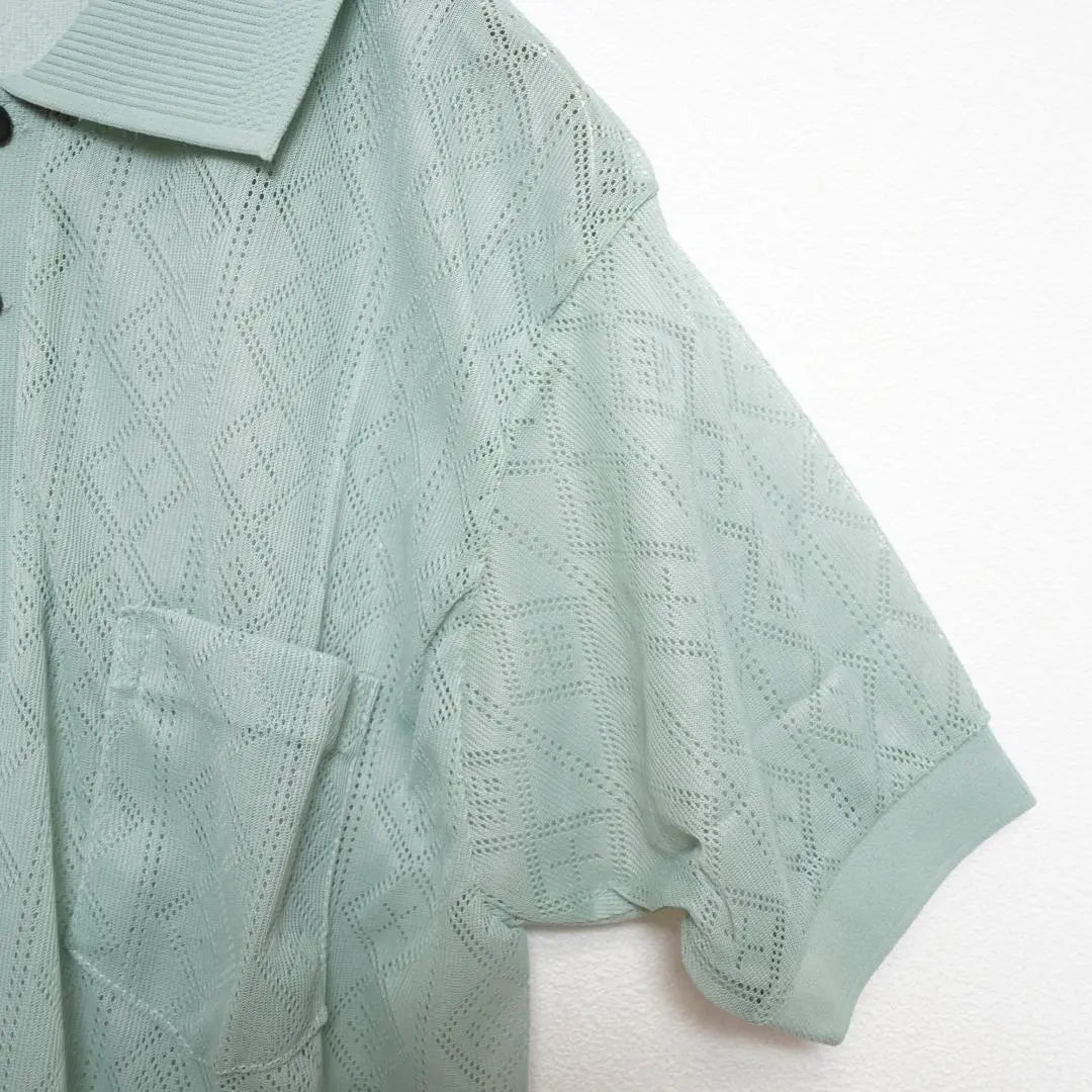 Polo shirt, sheer, geometry, transparency, Showa retro vintage, one-of-a-kind