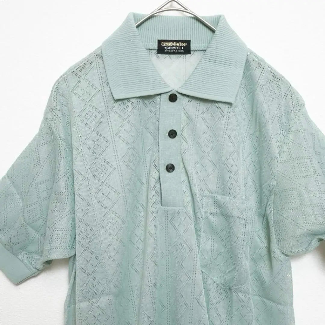 Polo shirt, sheer, geometry, transparency, Showa retro vintage, one-of-a-kind