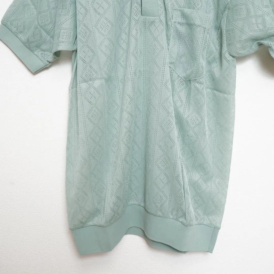 Polo shirt, sheer, geometry, transparency, Showa retro vintage, one-of-a-kind