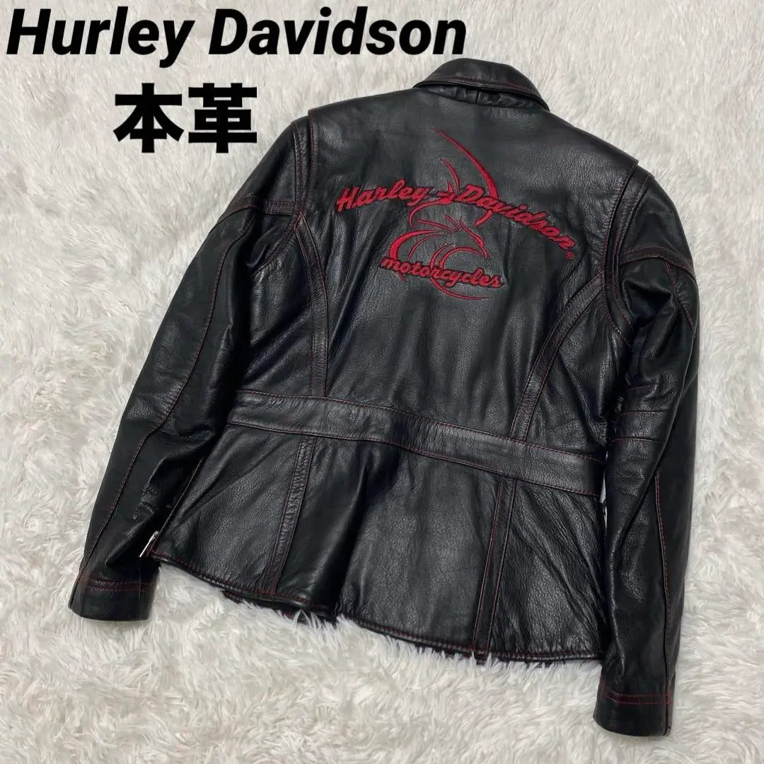 Chaqueta de cuero genuino para un solo conductor Harley Davidson con logotipo bordado talla S negra