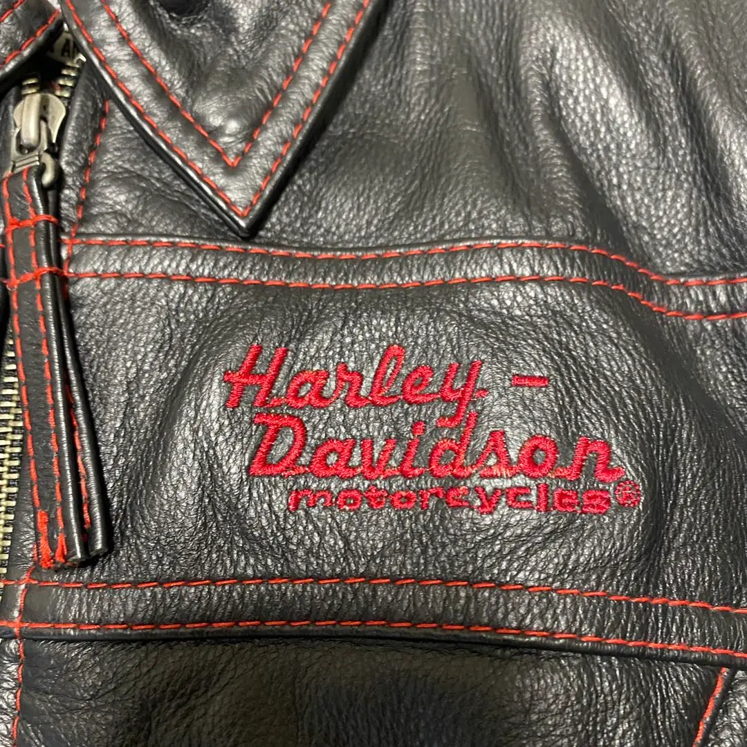 Chaqueta de cuero genuino para un solo conductor Harley Davidson con logotipo bordado talla S negra