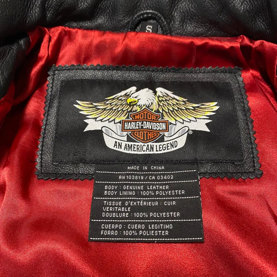 Chaqueta de cuero genuino para un solo conductor Harley Davidson con logotipo bordado talla S negra