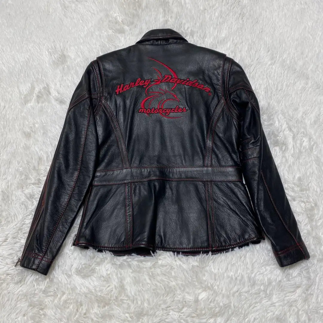 Chaqueta de cuero genuino para un solo conductor Harley Davidson con logotipo bordado talla S negra