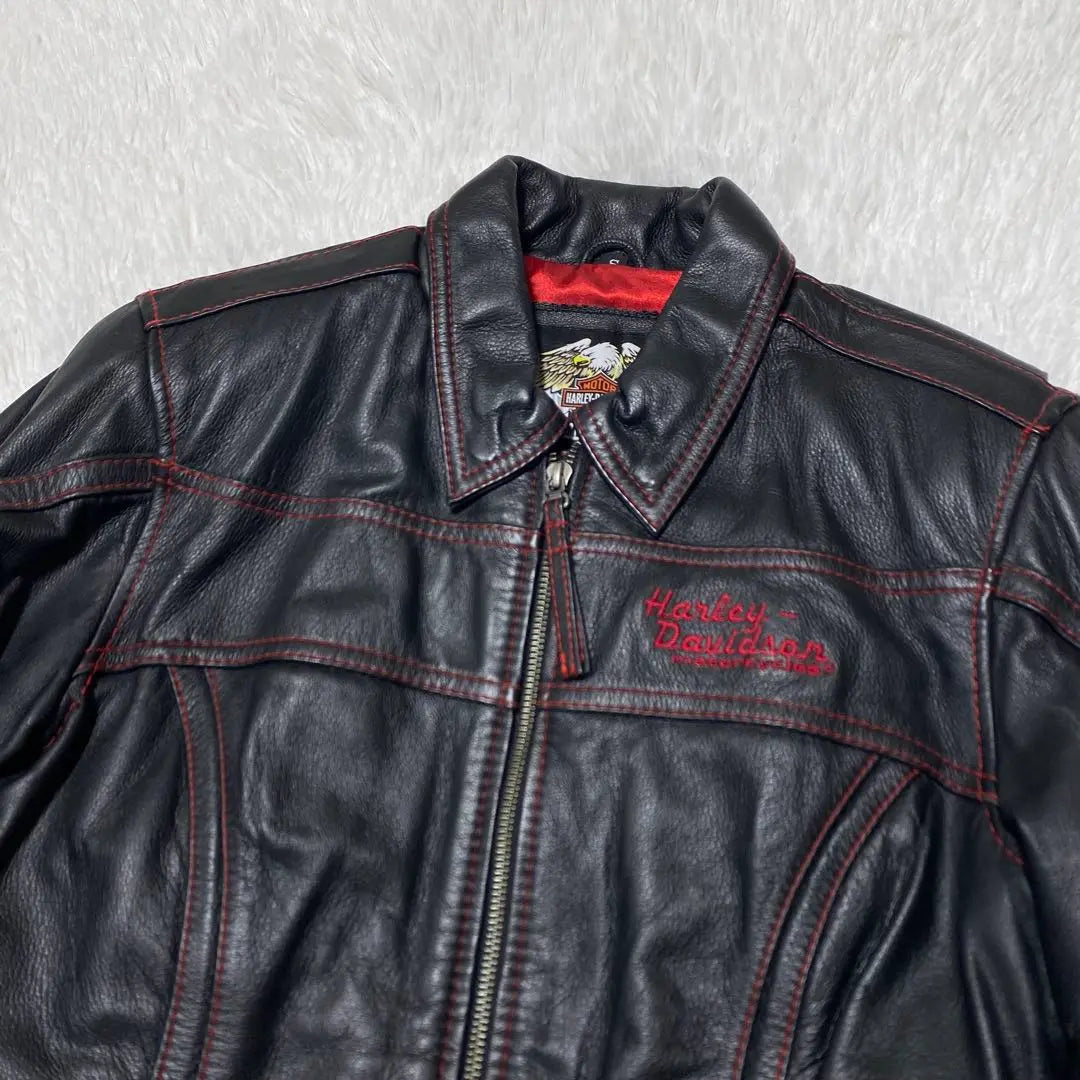 Chaqueta de cuero genuino para un solo conductor Harley Davidson con logotipo bordado talla S negra