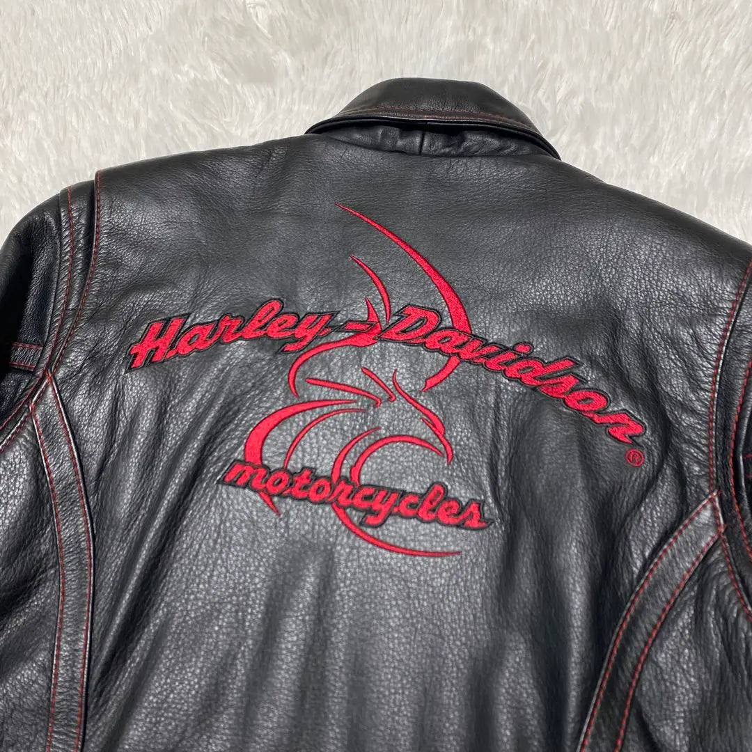 Chaqueta de cuero genuino para un solo conductor Harley Davidson con logotipo bordado talla S negra