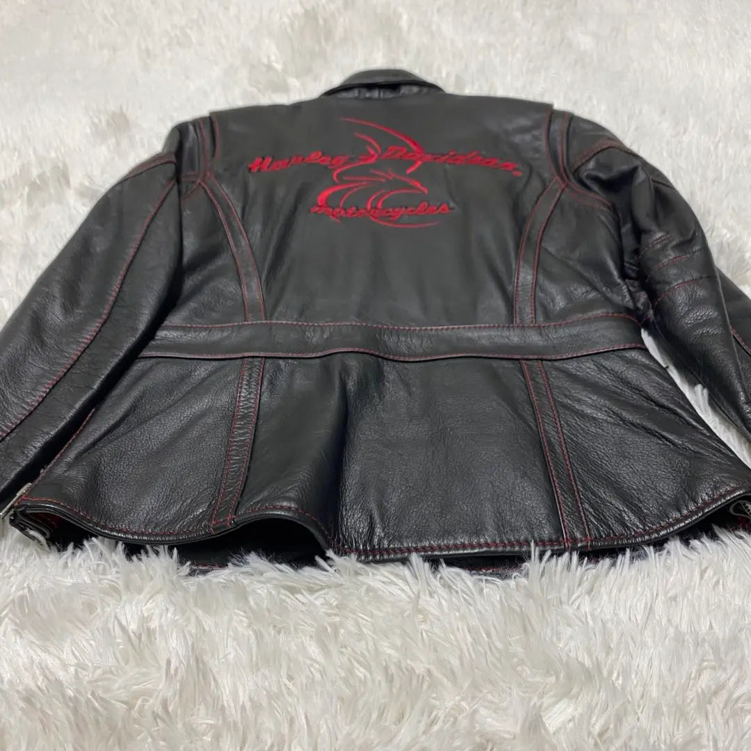 Chaqueta de cuero genuino para un solo conductor Harley Davidson con logotipo bordado talla S negra