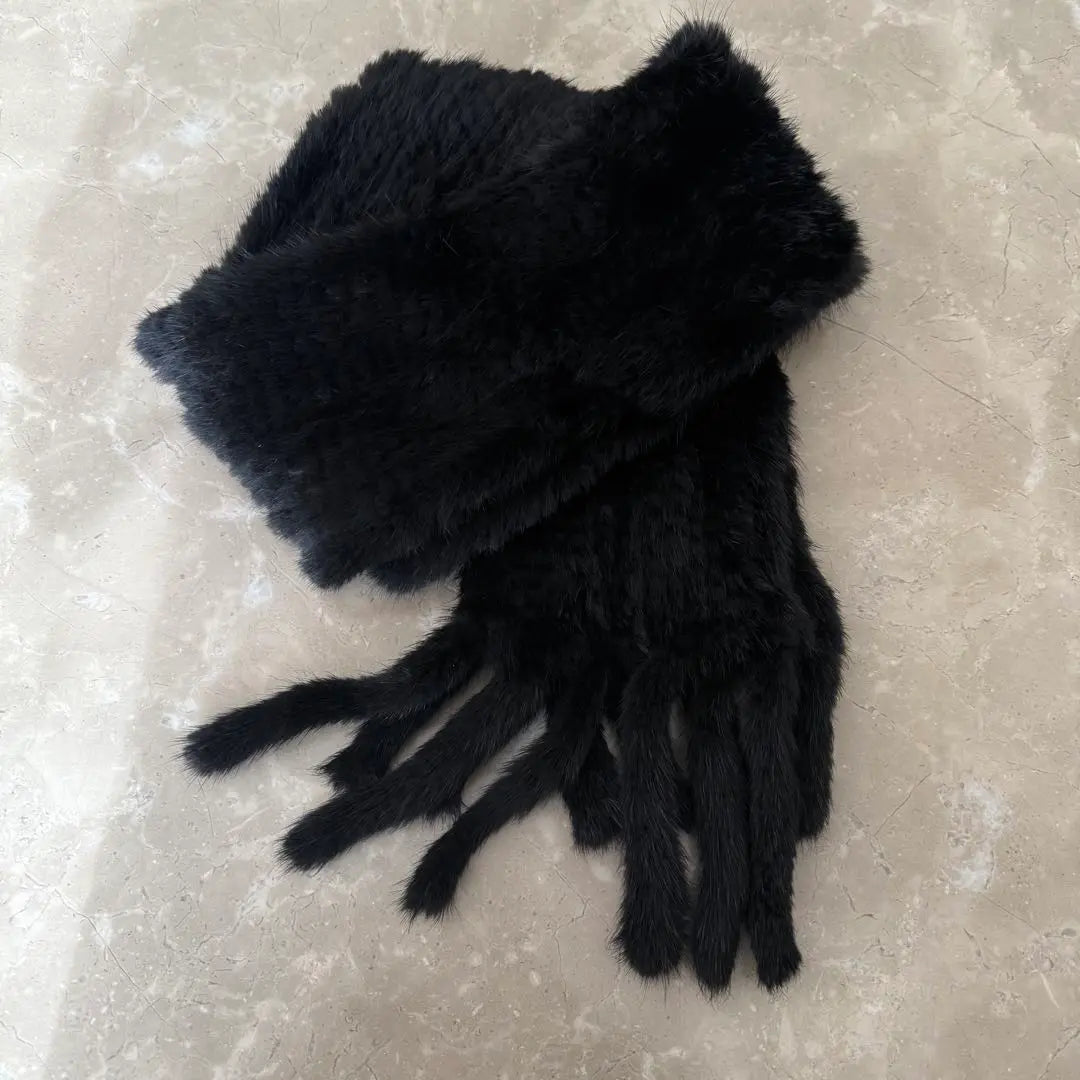 Good condition ★No brand ★Real mink fur ★Muffler stole black | 美品★ノーブランド ★リアルミンクファー★マフラー ストールブラック