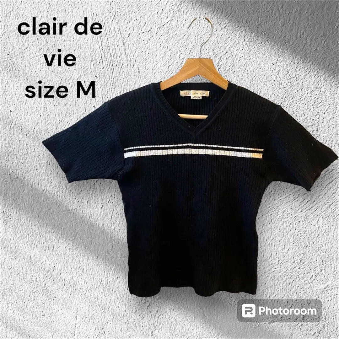 [clair de vie] Suéter de punto con cuello en V y manga corta Talla M