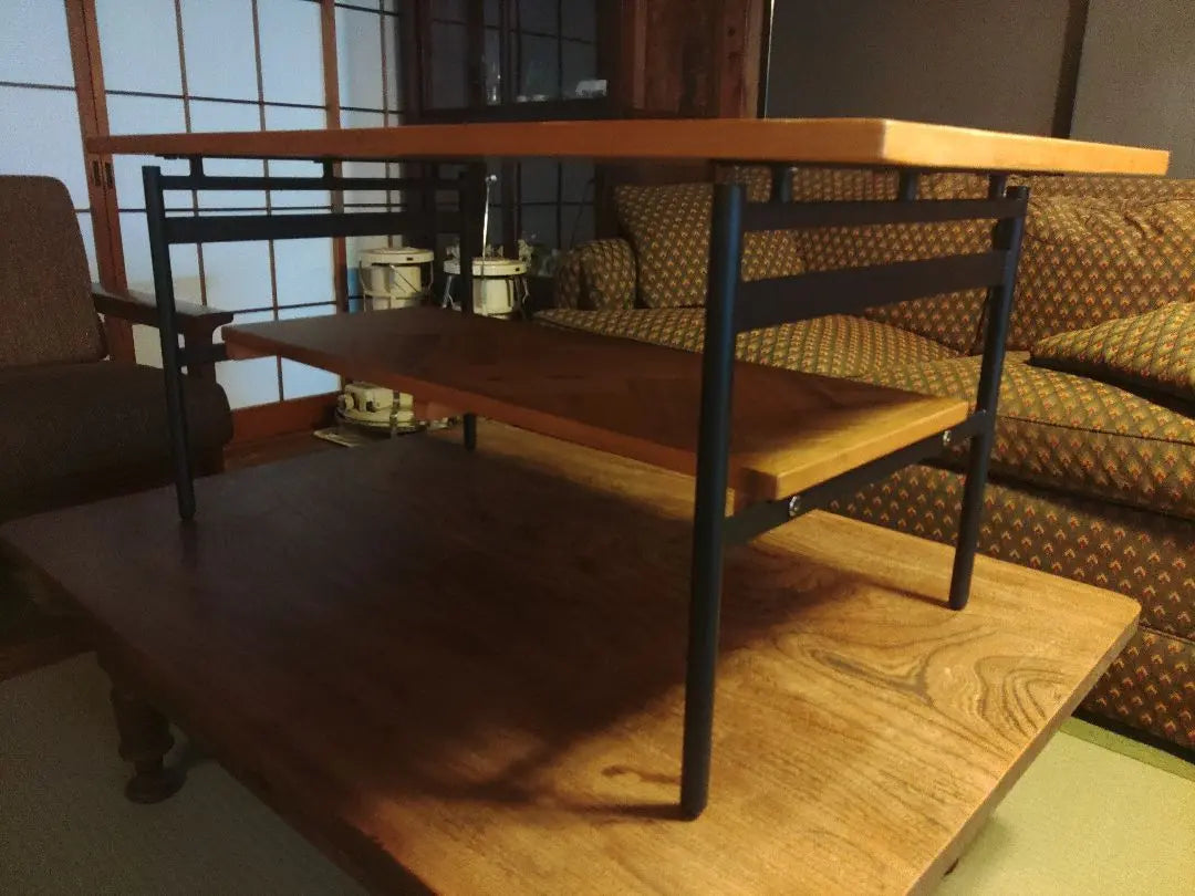 Rare Herringbone Iron Eto Okawa Low Table Desk Industrial