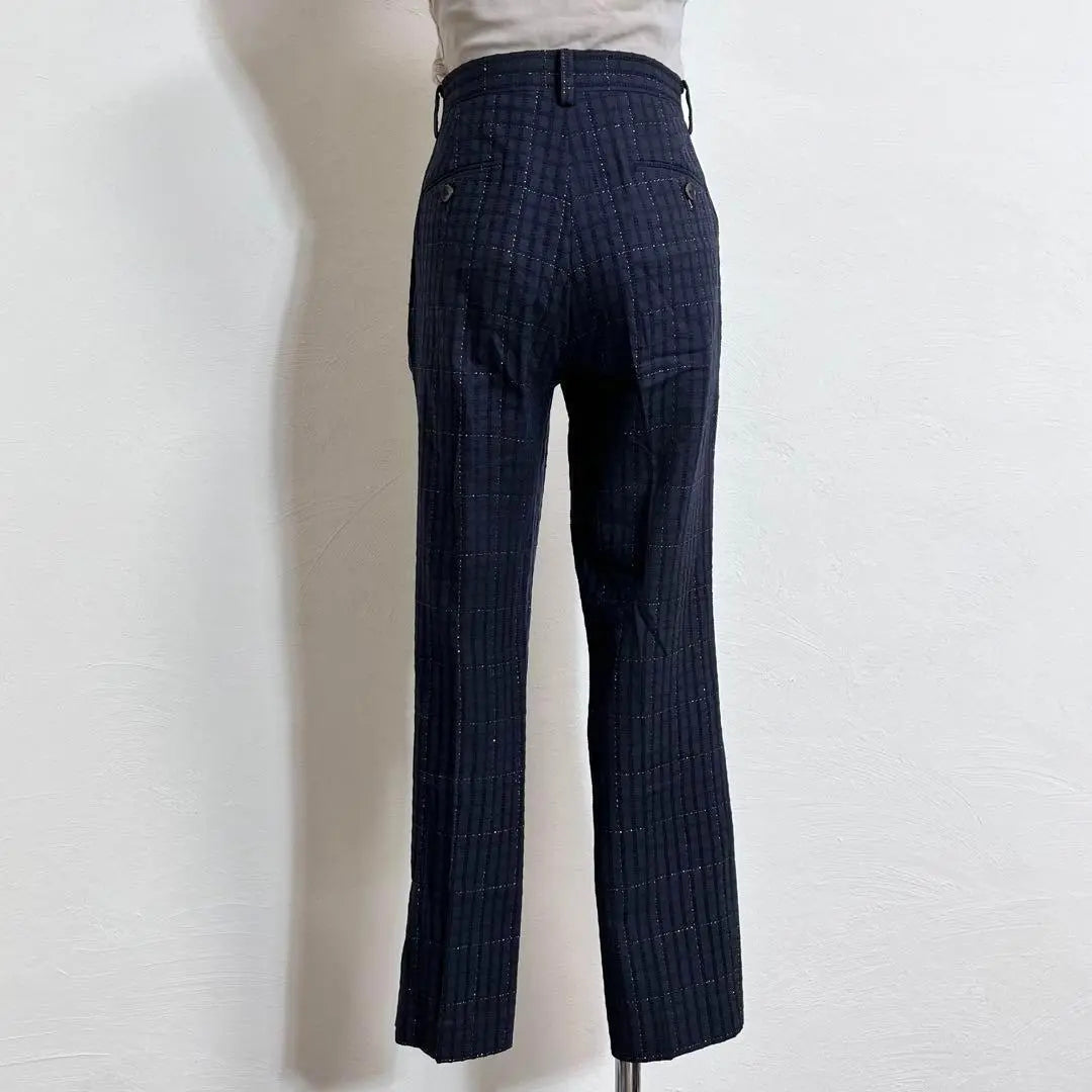 ❤️Good condition Tomorrowland Navy Check Glitter Embroidered Tapered Pants 36/S | ❤️美品 トゥモローランド ネイビー チェックラメ刺繍テーパードパンツ 36/S