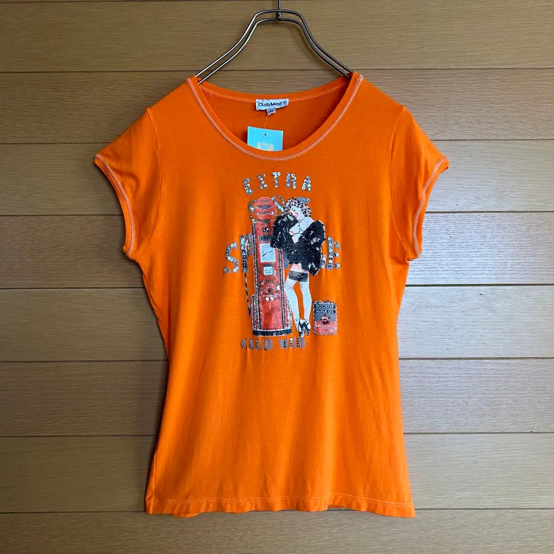 [Nueva etiqueta incluida] Camiseta sexy con lentejuelas de Club Med en color naranja