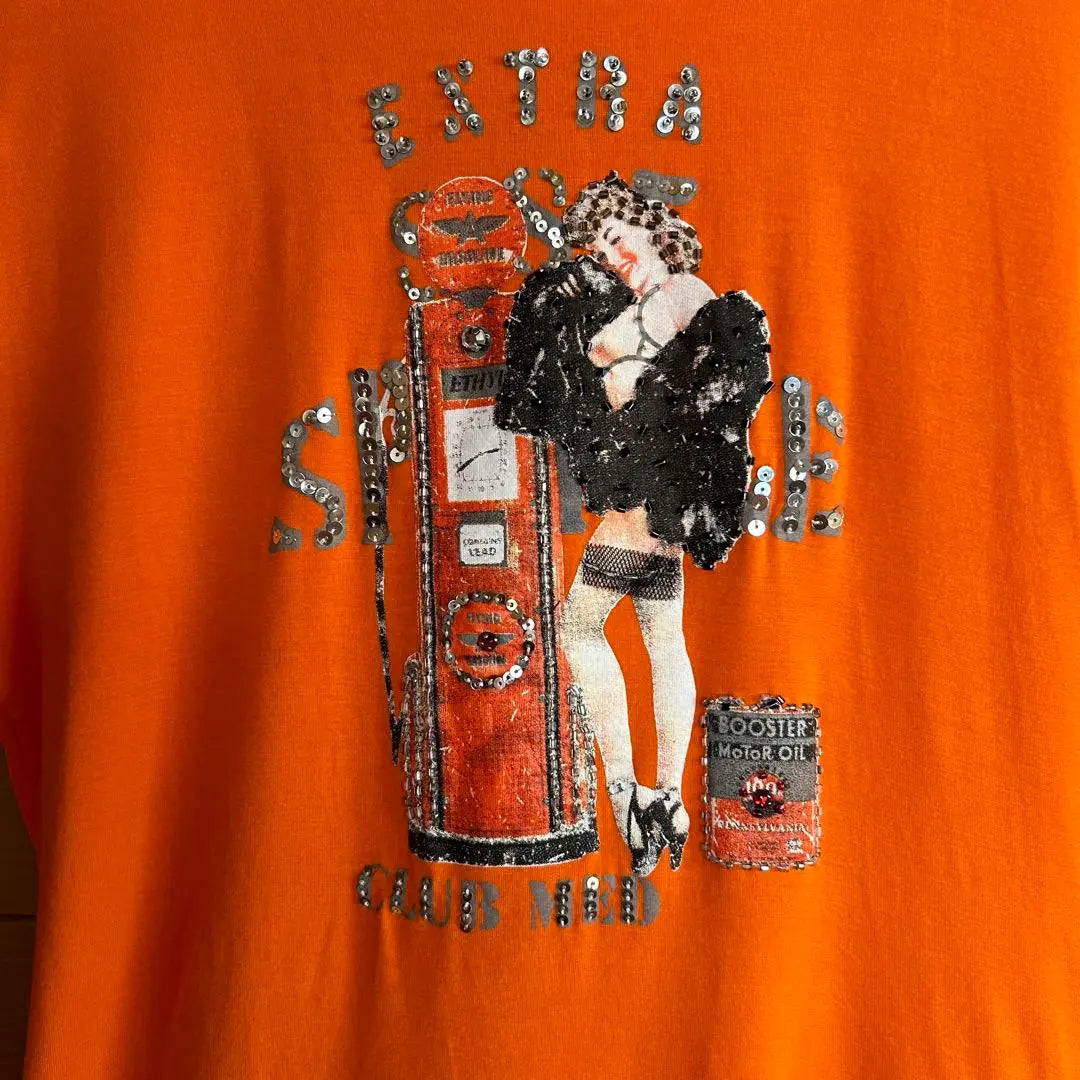 [Nueva etiqueta incluida] Camiseta sexy con lentejuelas de Club Med en color naranja