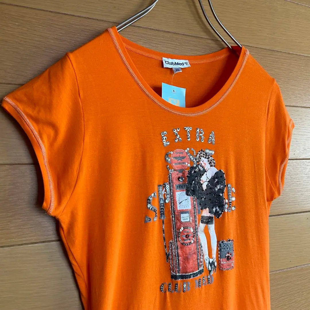 [Nueva etiqueta incluida] Camiseta sexy con lentejuelas de Club Med en color naranja