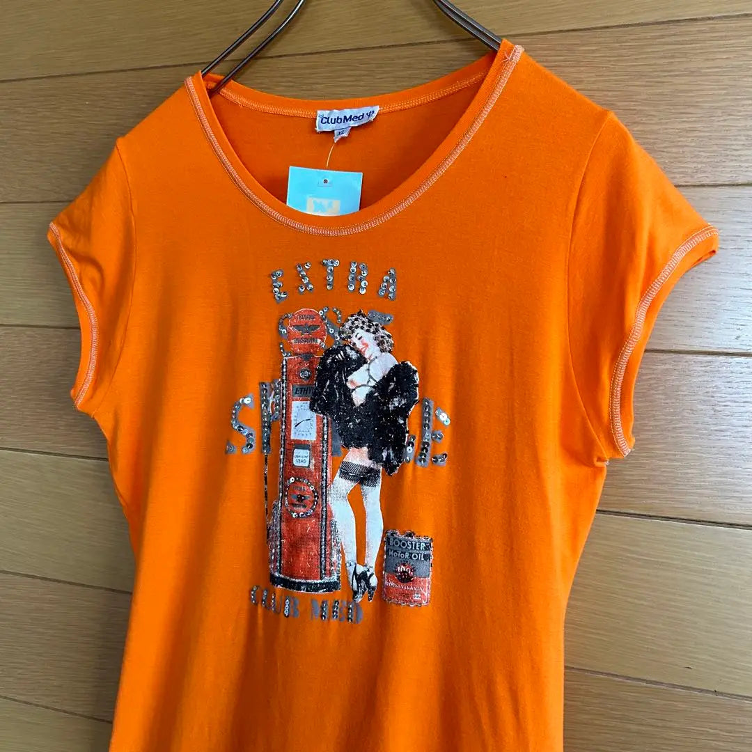 [Nueva etiqueta incluida] Camiseta sexy con lentejuelas de Club Med en color naranja