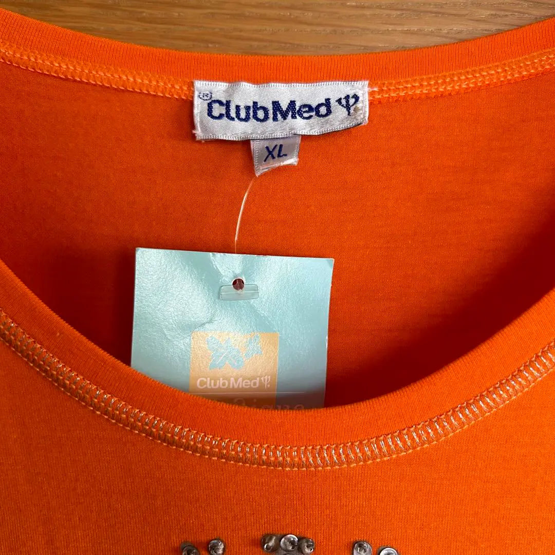 [Nueva etiqueta incluida] Camiseta sexy con lentejuelas de Club Med en color naranja