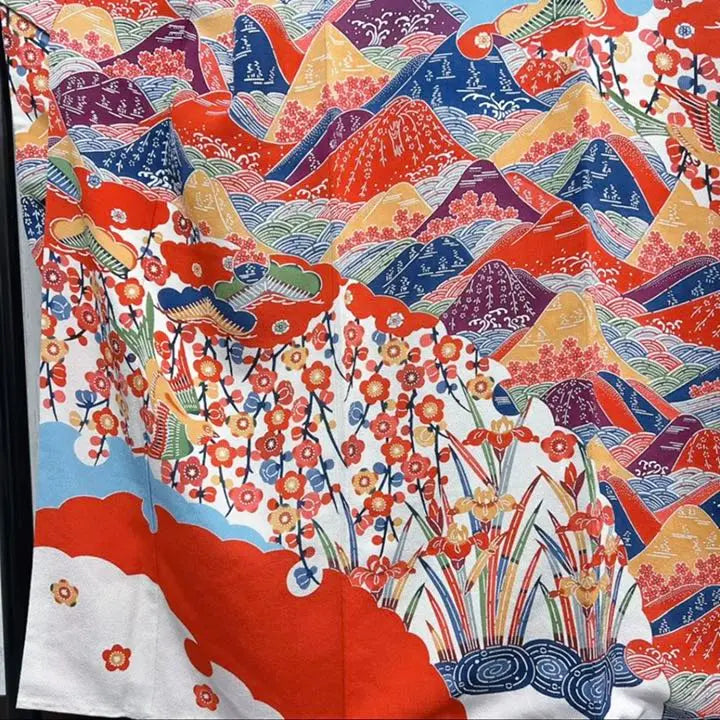 [Autenticidad garantizada] Kuriyama Yoshisaburo Kuriyama Bingata Furisode Teñido japonés Bingata Crepe Kimono azul claro Ceremonia de mayoría de edad