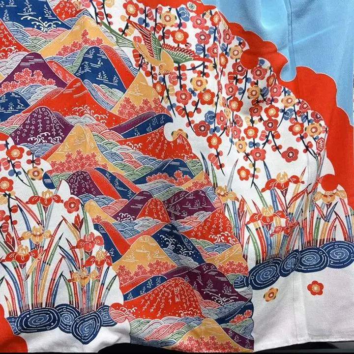 [Autenticidad garantizada] Kuriyama Yoshisaburo Kuriyama Bingata Furisode Teñido japonés Bingata Crepe Kimono azul claro Ceremonia de mayoría de edad