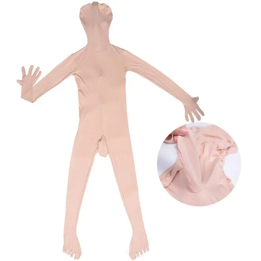 Mallas de cuerpo entero de color piel Zentai para hombre Kigurumi 5 dedos L Cosplay Leotardo