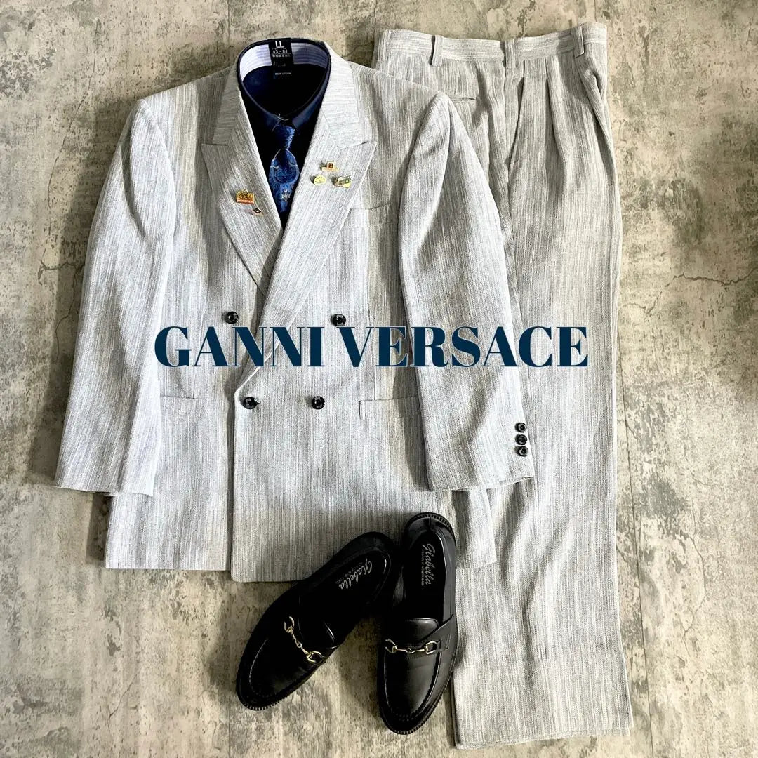 Traje doble de VERSACE, de la mejor calidad, en gris blanco jaspeado, talla XL