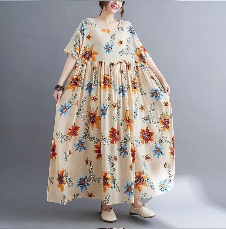 Large size Ladies Spring / Summer Flower pattern Long Dress Short Sleeve Maternity | 大きいサイズ　レディース　春夏　花柄　ロング　ワンピース　半袖　マタニティ