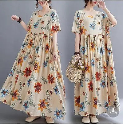 Large size Ladies Spring / Summer Flower pattern Long Dress Short Sleeve Maternity | 大きいサイズ　レディース　春夏　花柄　ロング　ワンピース　半袖　マタニティ