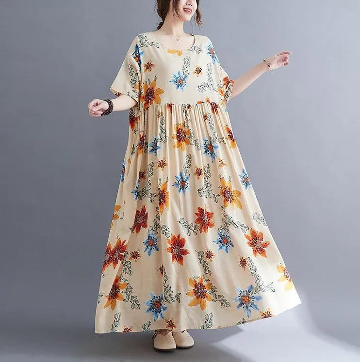 Large size Ladies Spring / Summer Flower pattern Long Dress Short Sleeve Maternity | 大きいサイズ　レディース　春夏　花柄　ロング　ワンピース　半袖　マタニティ