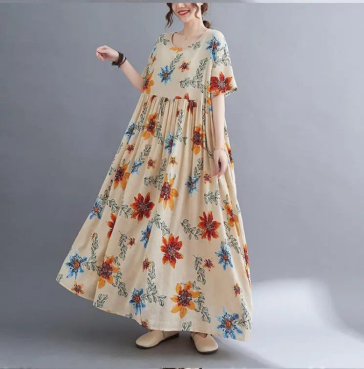 Large size Ladies Spring / Summer Flower pattern Long Dress Short Sleeve Maternity | 大きいサイズ　レディース　春夏　花柄　ロング　ワンピース　半袖　マタニティ