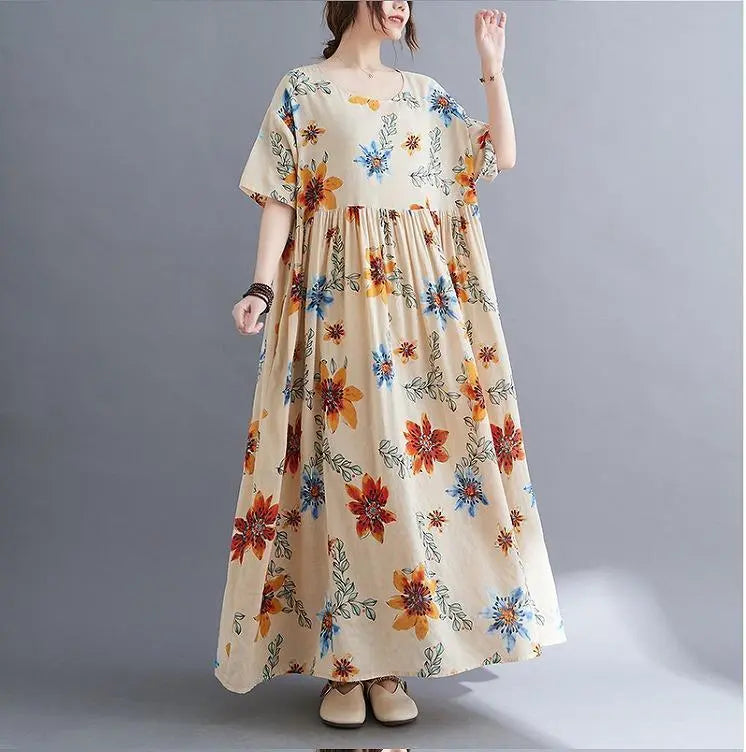 Large size Ladies Spring / Summer Flower pattern Long Dress Short Sleeve Maternity | 大きいサイズ　レディース　春夏　花柄　ロング　ワンピース　半袖　マタニティ