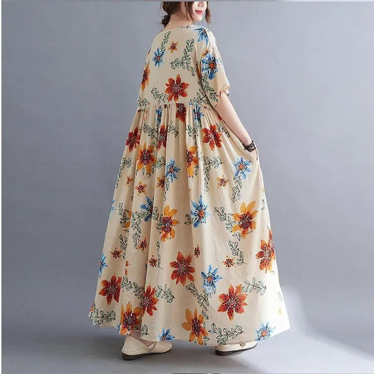 Large size Ladies Spring / Summer Flower pattern Long Dress Short Sleeve Maternity | 大きいサイズ　レディース　春夏　花柄　ロング　ワンピース　半袖　マタニティ