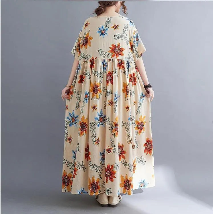 Large size Ladies Spring / Summer Flower pattern Long Dress Short Sleeve Maternity | 大きいサイズ　レディース　春夏　花柄　ロング　ワンピース　半袖　マタニティ