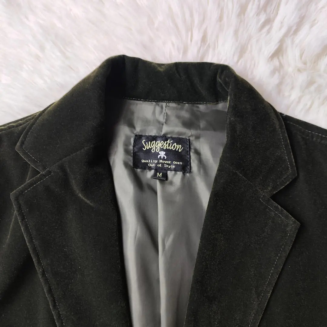 [Suggestion Tailored Jacket Velour Engraved Button Green M] | 【サジェッション　テーラードジャケット　ベロア　刻印ボタン　グリーン　M】