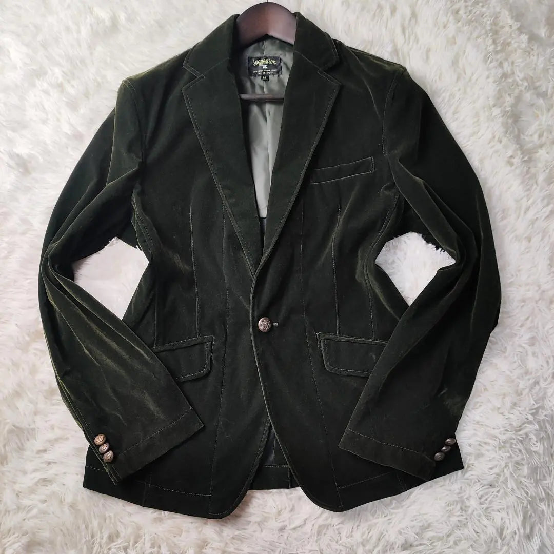 [Suggestion Tailored Jacket Velour Engraved Button Green M] | 【サジェッション　テーラードジャケット　ベロア　刻印ボタン　グリーン　M】