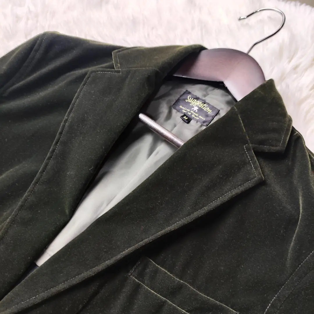 [Suggestion Tailored Jacket Velour Engraved Button Green M] | 【サジェッション　テーラードジャケット　ベロア　刻印ボタン　グリーン　M】