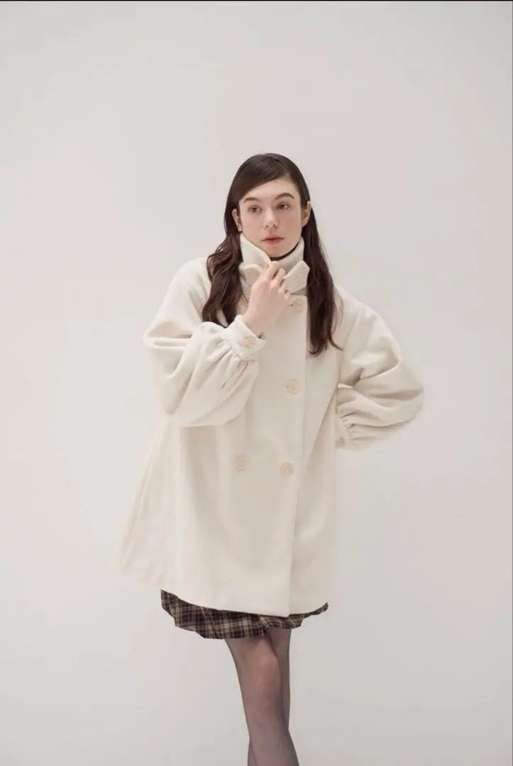 muguet stand collar midi coat (ivory)