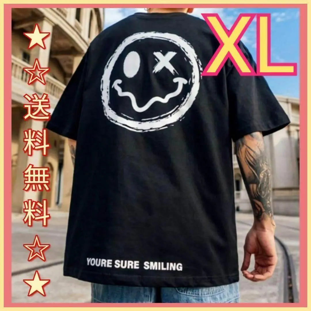 [XL] Smile backprint T -shirt oversized cut -and -sew short sleeve