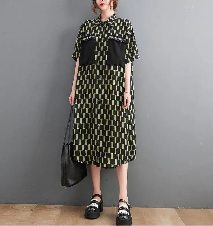 Large size for women, spring, summer, dress, checkered pattern, new, short sleeves | 大きいサイズ レディース 春 夏 ワンピース　チェック柄　新品 半袖