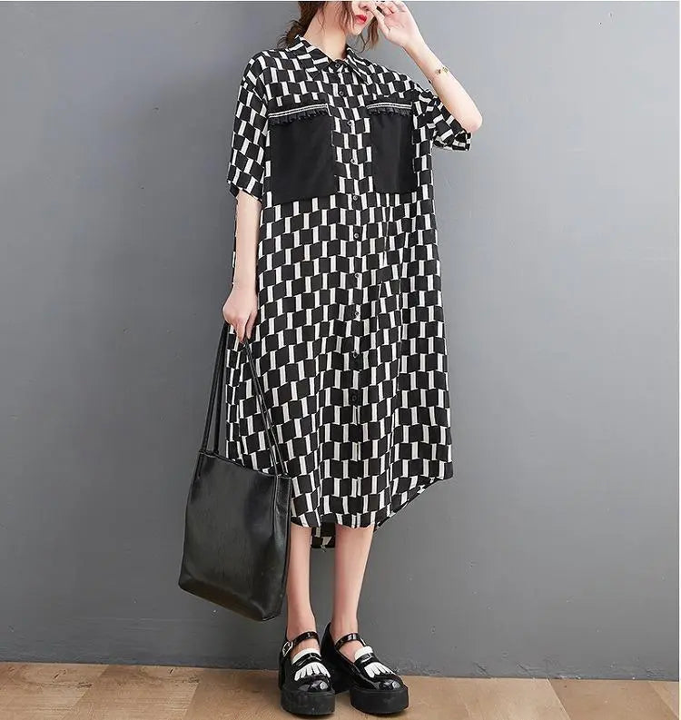 Large size for women, spring, summer, dress, checkered pattern, new, short sleeves | 大きいサイズ レディース 春 夏 ワンピース　チェック柄　新品 半袖